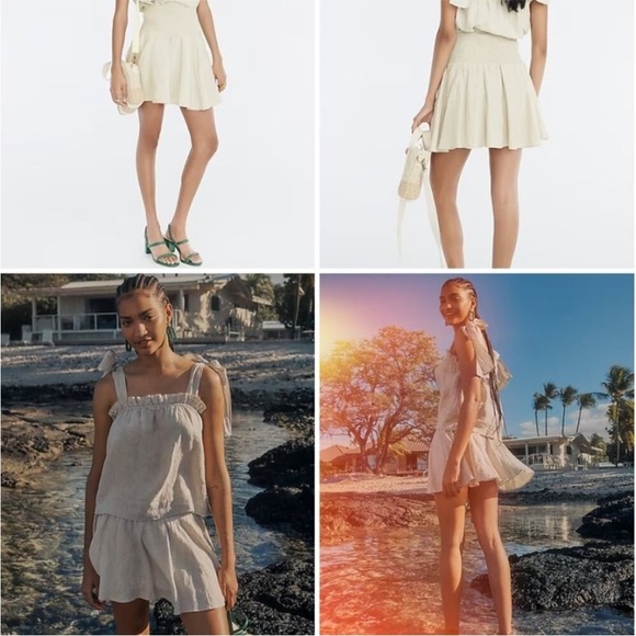 J. CREW 100% Linen Lined Mini Skirt Wide Elastic Smocked Waist Beachy Preppy XXL - Picture 12 of 12